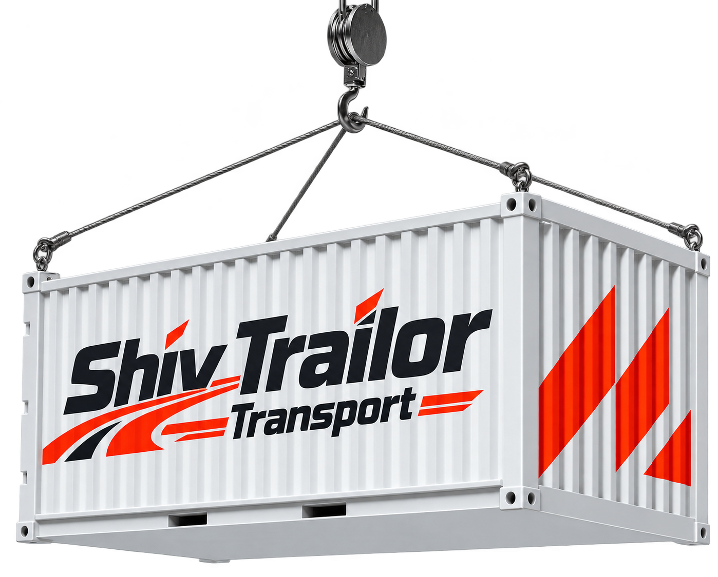 Shiv Trailor Transport container suspended from a crane hook